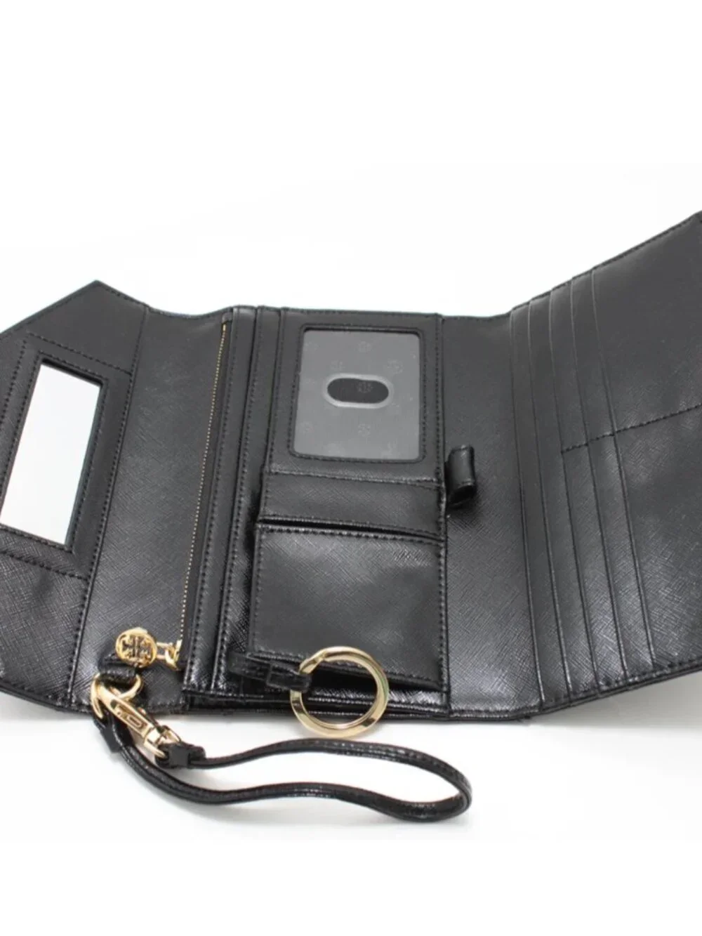Tory Burch Robinson Envelope Wristlet Wallet — Black/Gold — Excellent Condition